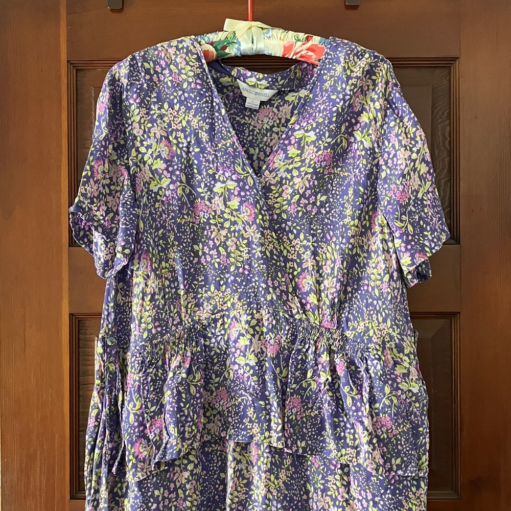 April Cornell Lavender Floral Wrap Peplum Blouse